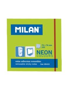 Bloco de 100 Notas Adesivas Milan - Removíveis - 76mm x 76mm - Cor Verde Néon