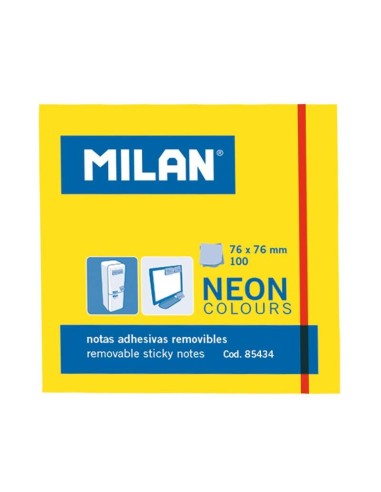 Bloco de 100 Notas Adesivas Milan - Removíveis - 76mm x 76mm - Cor Amarelo Néon
