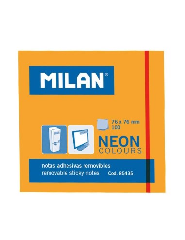 Bloco de 100 Notas Adesivas Milan - Removíveis - 76mm x 76mm - Cor Laranja Néon