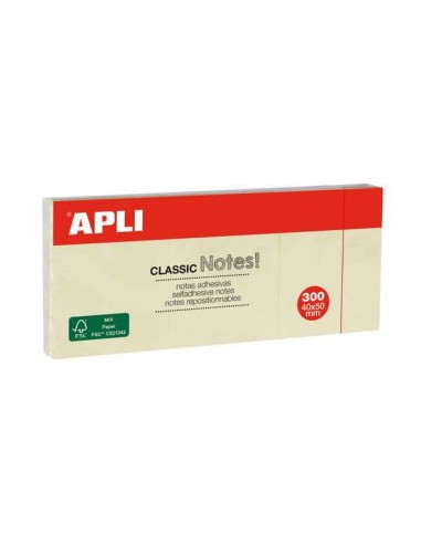 Apli Classic 3 Blocos de 100 Notas Adesivas 40 x 50 mm - Cor Amarela