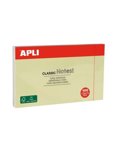 Bloco de 100 Notas Adesivas Apli Classic 125 x 75 mm - Cor Amarela