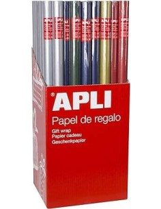 Apli Expositor de 55 Rolos de Papel de Presente Kraft - 11 Rolos por Cor - Medidas do Rolo 0.70x2m - Cores Azul Escuro, Verde E