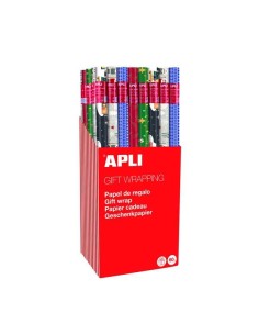 Apli Expositor de 55 Rolos de Papel de Presente de Natal - 11 Rolos por Cor - Medidas do Rolo 0.70x2m - 5 Designs