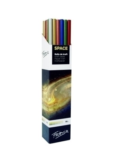 Fabrisa Space 6C Expositor de 30 Rolos de Papel de Presente - Papel Kraft Vergé de 70g - Medidas do Rolo 1x3m - Cores Metalizad