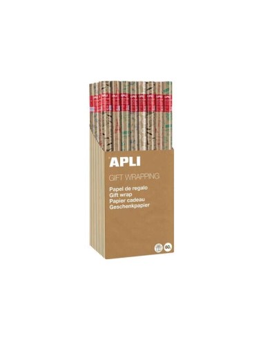 Apli Expositor de 55 Rolos de Papel de Presente Kraft Fun - 11 Rolos por Cor - Medidas do Rolo 0,70x2m - 5 Desenhos