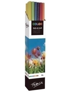 Fabrisa Expositor de 20 Rolos de Papel de Presente - Papel Kraft Vergé de 70g - Medidas do Rolo 1x5m - Cores Sortidas