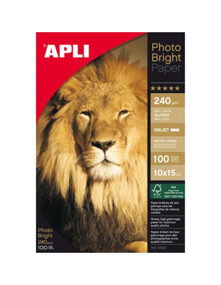 Apli Papel Fotográfico Photobright 10 x 15 cm 240g 100 Folhas