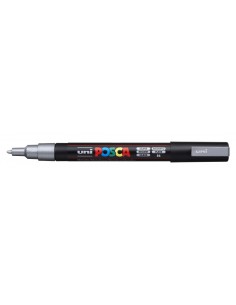 Posca PC-3M Marcador de Pintura - Ponta Cônica de Poliéster 0.9-1.3mm - Tinta à Base de Água - Resistente à Luz - Cor Prata