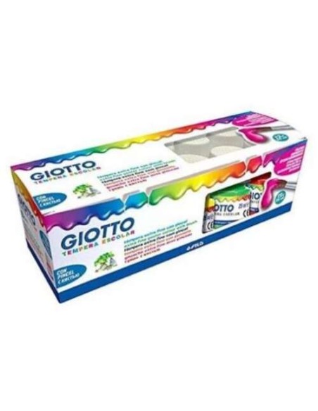 Giotto Têmpera Pack de 12 Frascos de 25 ml. + Pincel - Base Água - Excelente Cobertura - Cores Sortidas