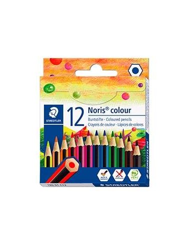 Staedtler Noris Colour 185 Pack de 12 Lápis Hexagonais de Cores - Resistência à Quebra - Material Wopex - Cores Sortidas