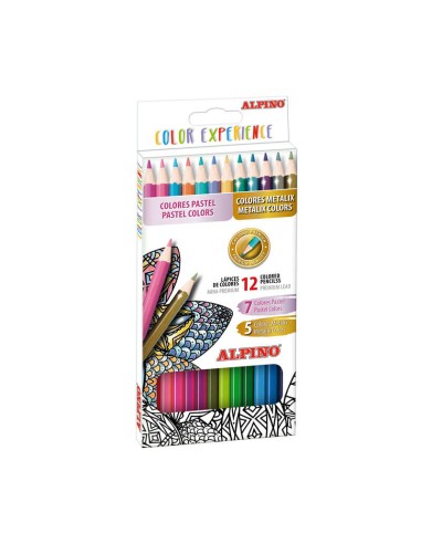 Alpino Color Experience Pack de 12 Lápis de Cor Premium Cores Pastel e Metálicas - Mina Premium para Pintura Suave e Degradê - 